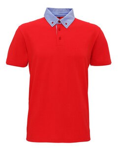 ASQUITH AND FOX AQ007 - MENS CHAMBRAY BUTTON DOWN COLLAR POLO Red/Denim