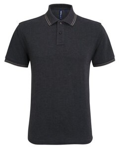 ASQUITH AND FOX AQ011 - MENS CLASSIC FIT TIPPED POLO Black Heather/Charcoal