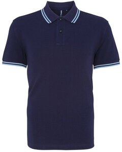 ASQUITH AND FOX AQ011 - MENS CLASSIC FIT TIPPED POLO Navy/ Cornflower