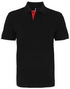 ASQUITH AND FOX AQ012 - MENS CLASSIC FIT CONTRAST POLO SHIRT Black/Red