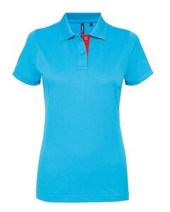 ASQUITH AND FOX AQ022 - LADIES CONTRAST POLO Turquoise/ Red