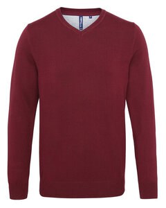 ASQUITH AND FOX AQ042 - MENS COTTON BLEND V-NECK SWEATER Burgundy