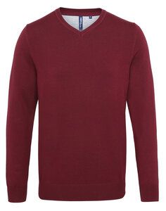 ASQUITH AND FOX AQ042 - MENS COTTON BLEND V-NECK SWEATER Burgundy