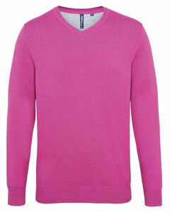 ASQUITH AND FOX AQ042 - MENS COTTON BLEND V-NECK SWEATER Orchid Heather