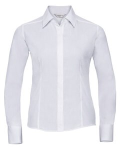 RUSSELL R924F - LADIES LONG SLEEVE FITTED POLYCOTTON POPLIN SHIRT White
