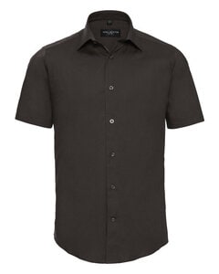 RUSSELL R947M - MENS SHORT SLEEVE FITTED STRETCH SHIRT Chocolate