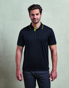 PREMIER WORKWEAR PR618 - MENS CONTRAST TIPPED COOLCHECKER POLO SHIRT Black / Turquoise