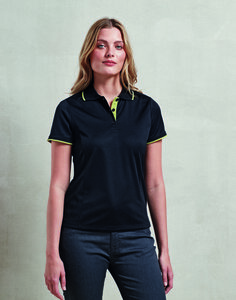 PREMIER WORKWEAR PR619 - LADIES CONTRAST TIPPED COOLCHECKER POLO SHIRT Black/Red