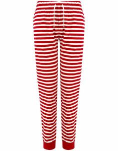 SKINNI FIT ST085 - LADIES CUFFED LOUNGE PANTS Red/ White Stripe