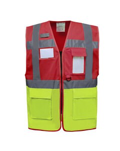 YOKO HVW820 - EXECUTIVE OPEN MESH WAISTCOAT Red/Fluoresce Yello