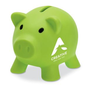 GiftRetail MO8132 - Piggy bank in PVC with an ABS stopper on the bottom Lime