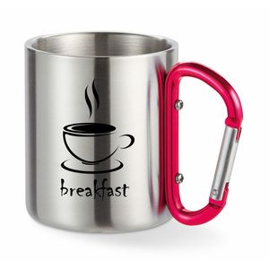 GiftRetail MO8313 - Stainless steel mug with carabiner handle. Red