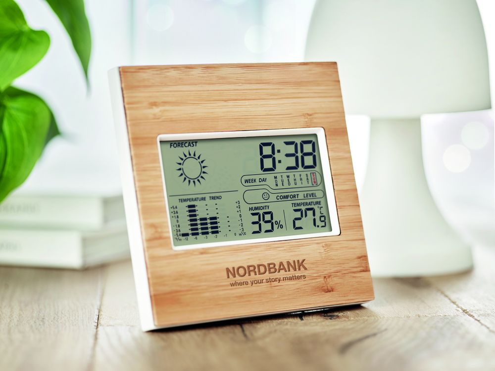 GiftRetail MO9959 - TURKU Weather station bamboo front