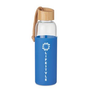 GiftRetail MO6845 - CHAI Glass Bottle 500 ml in pouch Royal Blue